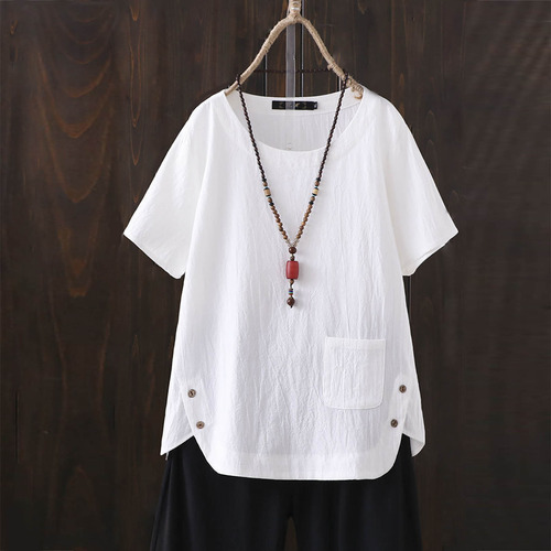 Camiseta De Manga Corta Tipo Jersey De Lino Liso Para Mujer