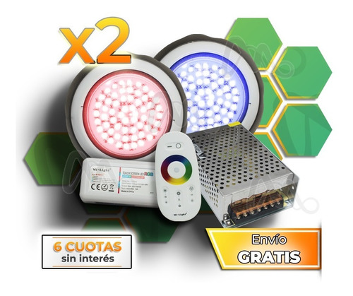 Kit Completo 2 Luces Led Rgb Pileta Fibra De Vidrio