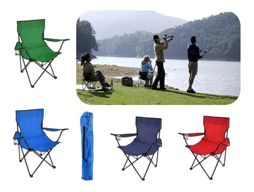 Silla Plegable Playa Camping Pesca Picnic Porta Vaso + Bolso