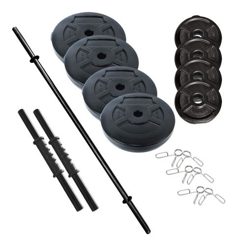 Mancuernas + Barra + 24 Kg. Discos Pesas Pvc Sonnos Kit Color Negro