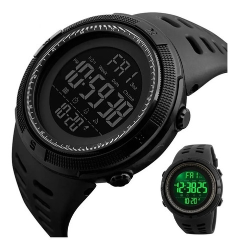 Reloj deportivo digital impermeable Skmei 1251 original, color negro, color del bisel, color de fondo negro, color de fondo negro