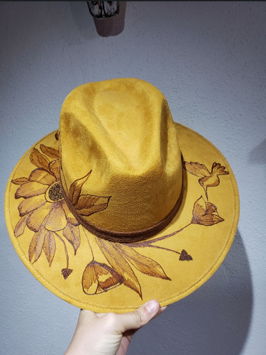 Sombrero Pirograbado Artesanal Gamuza Fina