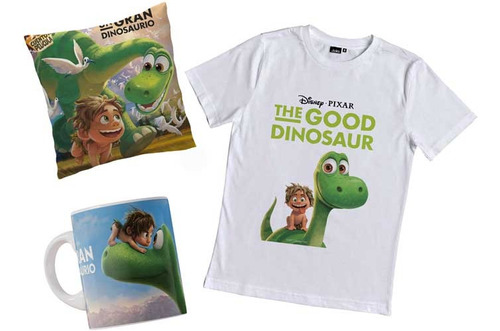 Combo Arlo Un Gran Dinosaurio Remera Con Taza Y Almohada