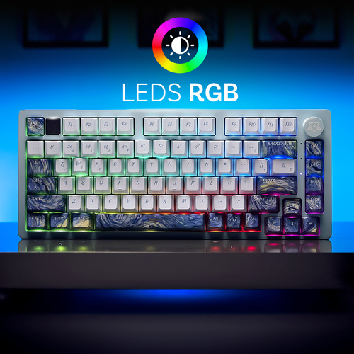 Teclado Gamer Mecânico Adamantiun Akira Rgb Azul Abnt2 Impressionist Waves Pbt 75% Switch Puma