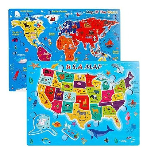 Mapa Del Mundo De Los Estados Unidos  Puzzle Para Niño...