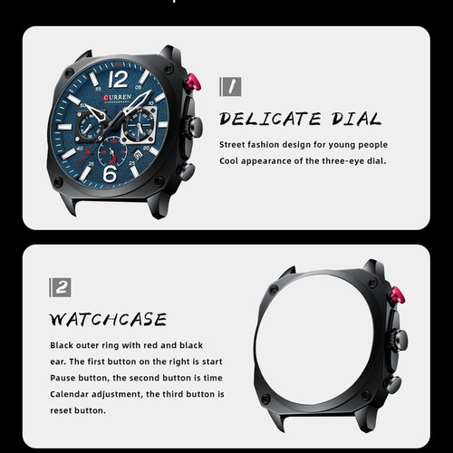 Relojes de cuarzo de cuero de lujo Curren para hombre 8398 con fondo azul