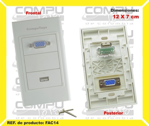 Faceplate De Pared Vga X 1 + Usb X1 Ref: Fac14 Computoys Sas