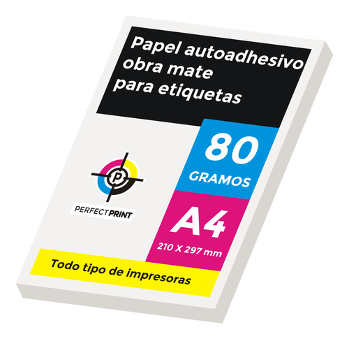 Papel Autoadhesivo A4 Obra Mate 20 Hojas 80 Grs Para Impresoras De Tinta Y Laser