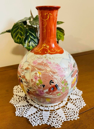 Antigo Vaso Porcelana Japonesa Com Gueixas (cod. 06)