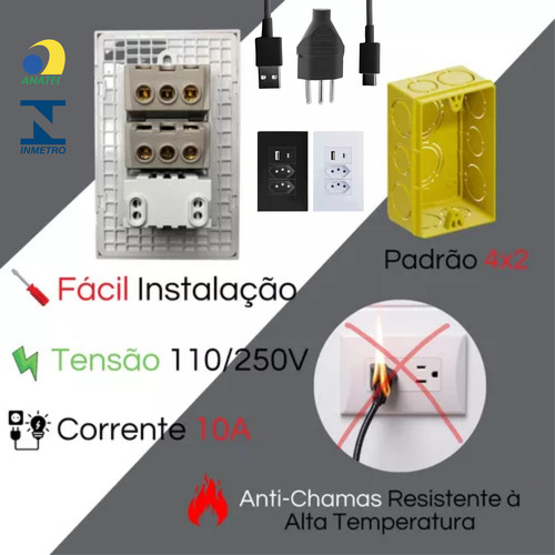 Tomada Dupla De Parede Usb Tipo C Bivolt Turbo