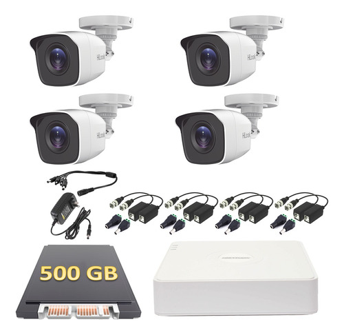 Kit Cctv Dvr 8 Canales 4 Cámaras 1 Mp 500 Gb Baluns