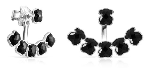 Pendientes Tous Cortos Mini Onix Plata Con Seis Osos Ónix