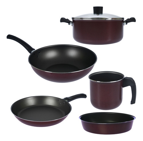 Bateria De Cocina 6 Piezas Cacerola Sarten Wok Jarro Hervido