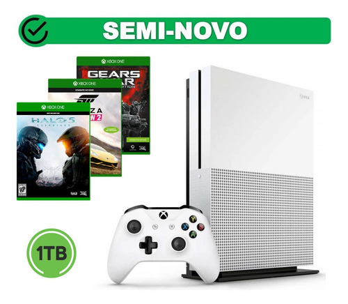 Console Microsoft Xbox One S 1tb + 3 Jogos Completo Na Caixa Com Nota Fiscal E Garantia (Recondicionado)