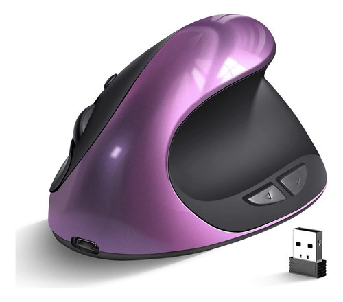 Mouse Ergonómico Woddlffy Vertical, 6 Botones, Color Púrpura