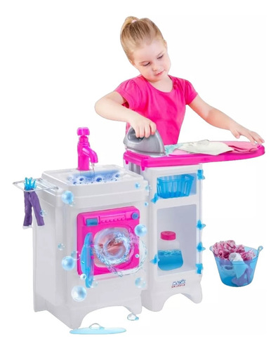 Máquina De Lavar E Passar Infantil Lavanderia Completa