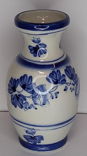 Mini Florero De Porcelana Pintado A Mano En Azul Con Dibujo