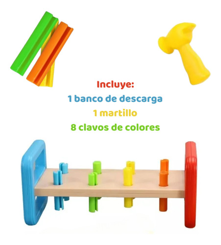Banco De Descarga Arcoiris Plástico Con Martillo Y 8 Clavos