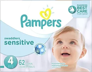 Pampers Swaddlers Sensitive Etapa 4, 62 Pañales Unisex Talla Etapa 4