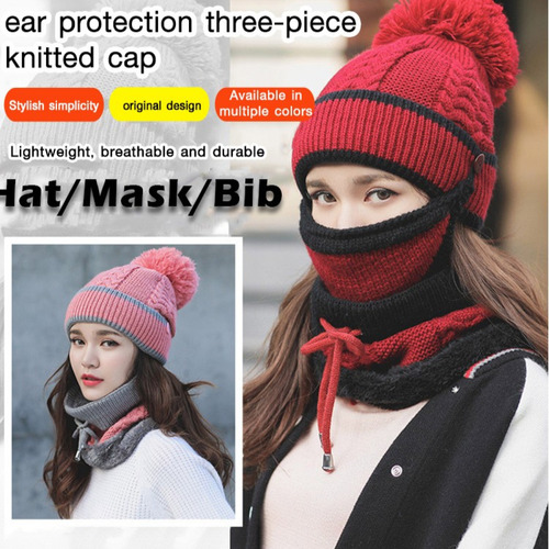 Set De Tres Piezas Con Gorros Con Pompones Para Mujer, Ideal