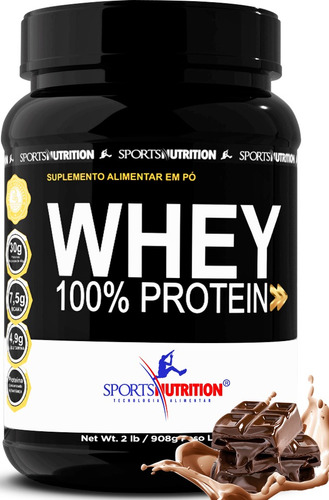 Whey Protein 100% Concentrada 30g De Proteína Por Dose 908g Sabor Chocolate