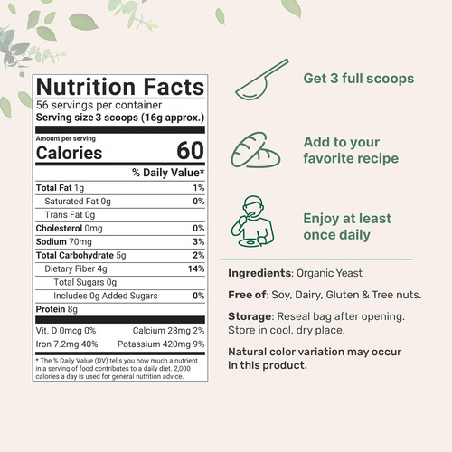 Copos De Levadura Nutricional Orgánicos No Fortificados, 2 L