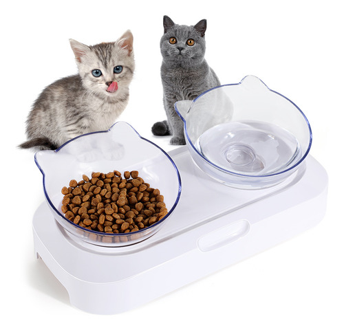 Cuenco Transparente Para Gatos Doble Y Ajustable En Plástico