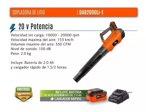 Sopladora De Hojas A Bateria 20v Daewoo + Cargador Rapido