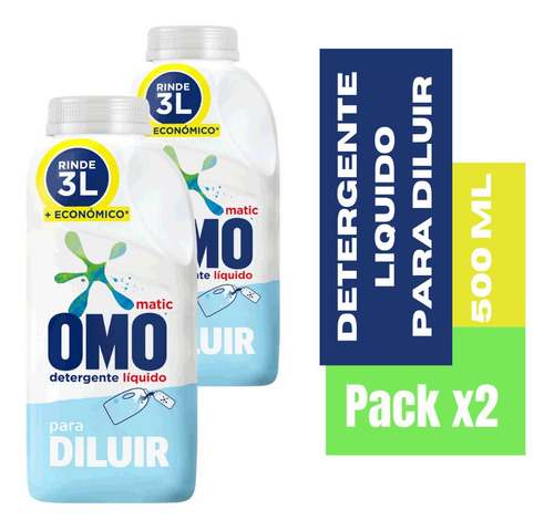  Detergente Liquido Para Diluir Omo 500ml Rinde 3lts Pack X2