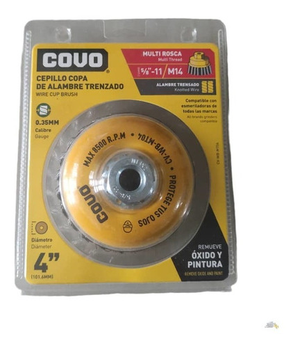 Cepillo Copa Alambre Trenzado 4 Pulgadas 14mm Covo