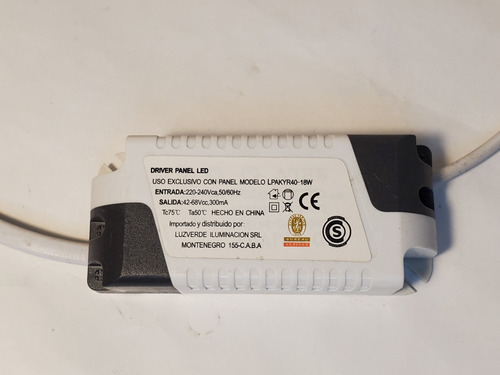 Driver Fuente Panel Led  18 Watt 220v 50hz A 42-68vcc 300ma