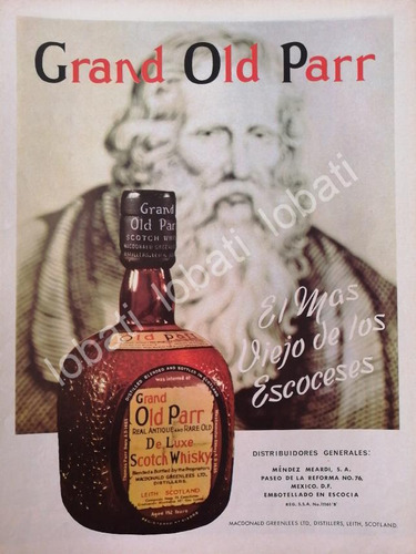 Cartel Publicitario Retro Vinos. Whisky Old Parr 1966 /554