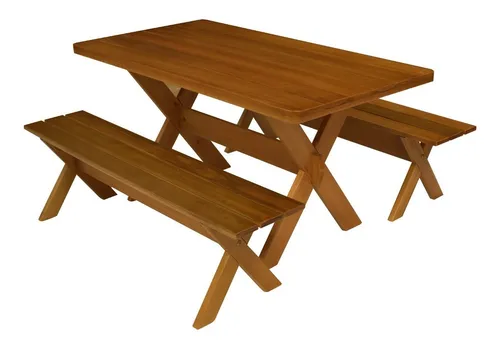 comprar Conjunto Mesa Rústica Com Bancos Madeira Churrasco 2,00m