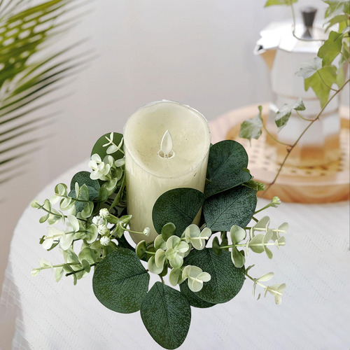 4 Juego De Velas Y Corona De Eucalipto Boho Chic 4 Piezas