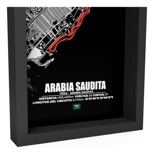 Cuadro F1 Arabia Pista Con Altura Y Profundidad 31x22,5cm Ciudad Negro Negro