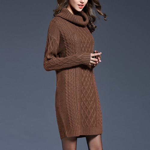 Vestido De Suéter Casual De Punto Con Cuello Alto De Color L