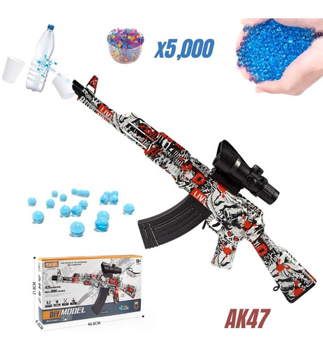 Ametralladora De Juguete Automatica Hidrogel Ak47 Rojo