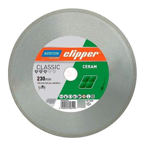 Disco Norton Diamond de cerámica Clipper Classic de 230 mm, color gris