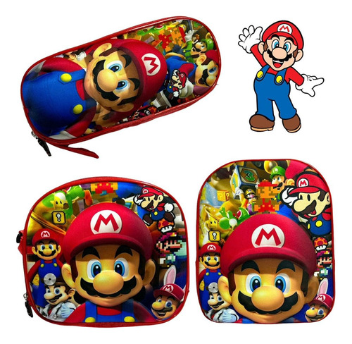 Combo Escolar Mochila Lunchera Cartuchera Mario Bros Ideal!!