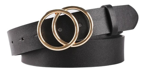 Cinturón De Piel Negro De 3,4 Cm Para Mujer