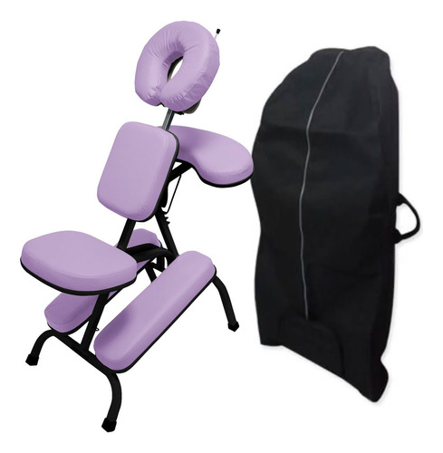 Kit Cadeira Quick Massage Legno Dobrável Shiatsu Black Bolsa Cor Lilás
