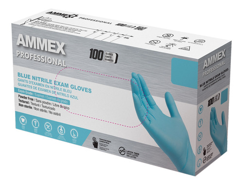 Guantes descartables antideslizantes Ammex color azul talle P de nitrilo en pack de 10 x 100 unidades