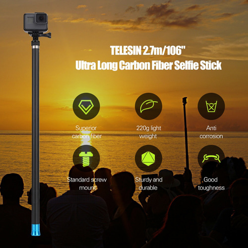 2 Telesin Palo Para Selfie De Fibra De Carbono Ultralargo 