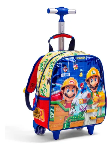 Mochila Ruedas Chenson Niño Mario Bros Preescolar Kinder Carro De Fabrica  Reforzado Maker Mb65382-l Color Amarillo Diseño De La Tela Maker