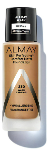 Base de maquillaje líquida Almay Skin Perfecting Comfort Matte Foundation tono 230 warm caramel - 30mL