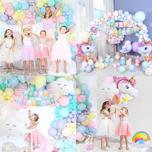 Kit Globos Unicornio Arcoiris Decoración De Cumpleaños Niñas
