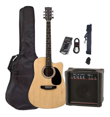 Pack Guitarra Electroacustica Jumbo Amplificador Accesorios