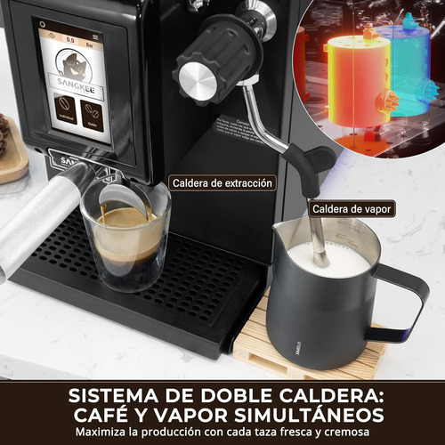 SANGKEE Cafetera Espresso Comercial, con molinillo integrado y espumador de leche, Doble Caldera, control PID+NTC, Rey de la relación calidad-precio comercial, Ideal Para Cafeterías Y Uso Negocios
