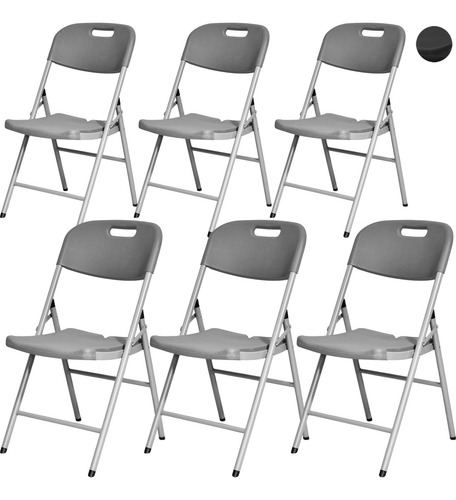 Set Kit 6 Sillas Plastico Plegables Jardin Exterior Lisas Color Gris Tipo Madera