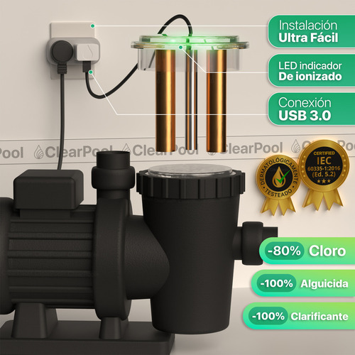 Ionizador Clearpool® Línea Usb Para Piscina Pileta Antisarro | Para Bomba Vulcano Bae/bas